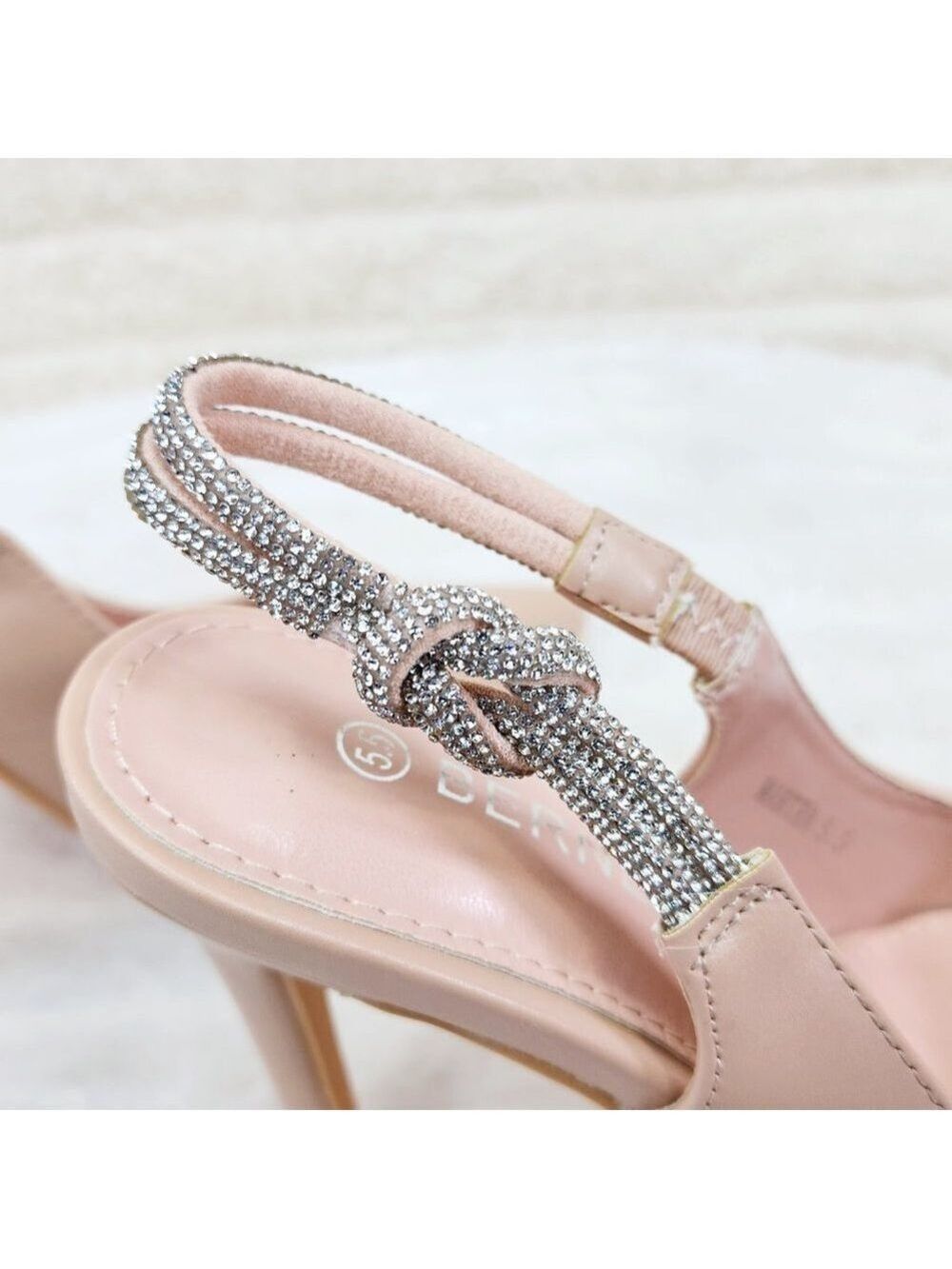 Mesmerized Nude High Heel Stiletto Sandals Knotted Rhinestone Slingback Sandals - Picture 5 of 10